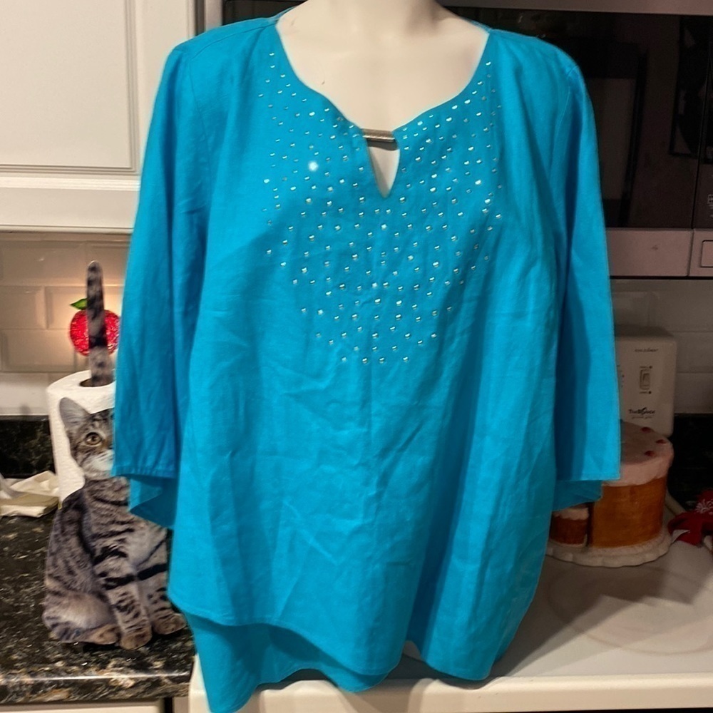 C womens JM Collection solid blue blouse XL. EUC